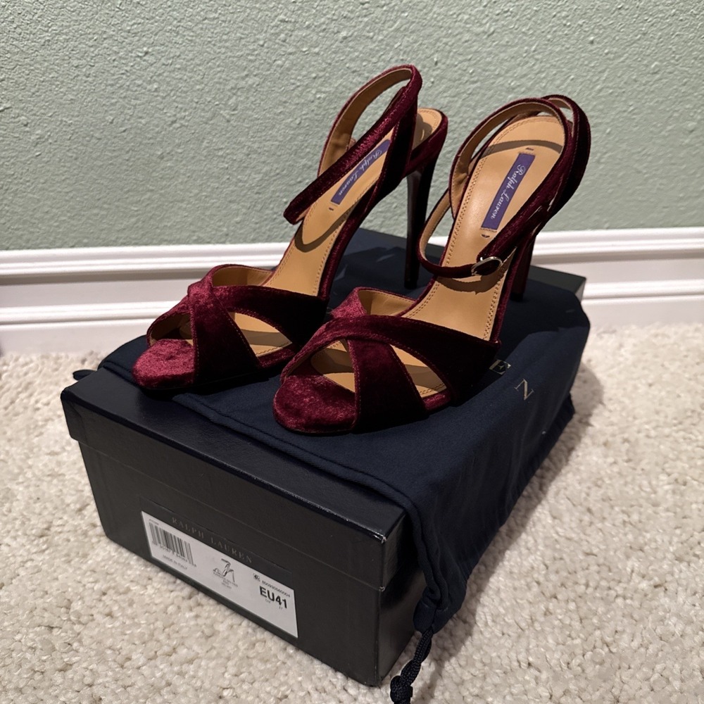 Ralph Lauren Purple Label Kandice Red Velvet Heels 41/10.5 Prom,Events,Wedding
